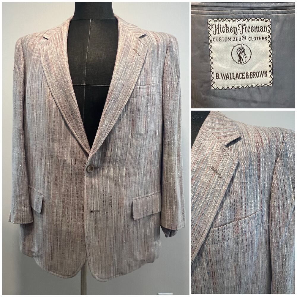 Hickey Freeman Vintage Textured Multicolored Silk 2 Button Blazer Size 44 JP